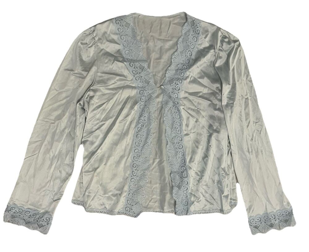VTG 70s Lace Bed Jacket Powder Blue Ethereal Coquette Boho Flowy S/M